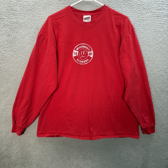 Vintage Wisconsin Badgers Shirt Adult 2XL XXL Red NCAA College Sports 90s Y2K * - Picture 1 of 12